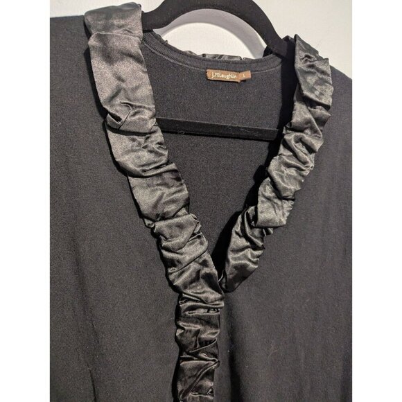 j mclaughlin womens large black long sleeve cardigan dressy satin ruffles - Picture 8 of 9